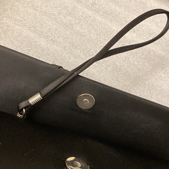 Black Satin Shoulder Evening Bag / Wristlet With Round Crystal Design - Picture 10 of 15